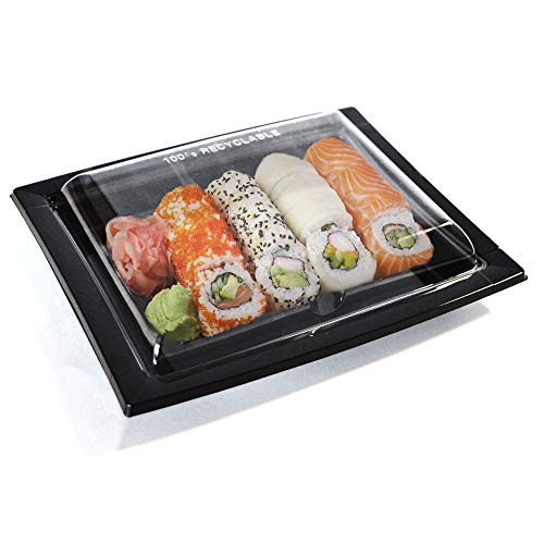 (a 22) PZ 25 VASCHETTA NERA PER SUSHI, SASHIMI, PESCE IDEALE PER L'ASPORTO 420 ML + COPERCHIO TRASPARENTE